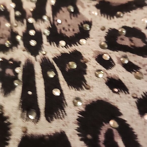 Quacker Factory 2X Sweater Gray Black White Button Animal Print Rhinestones - Picture 3 of 10
